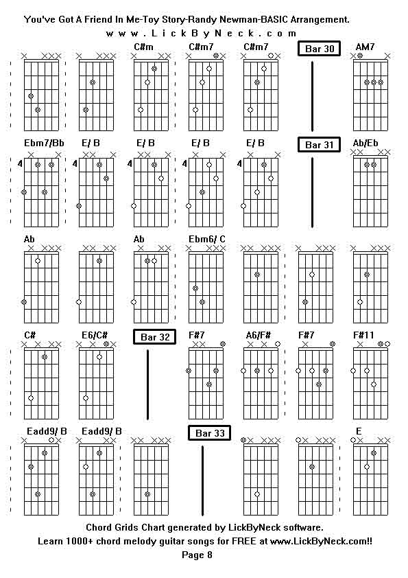 Chord Grids Chart of chord melody fingerstyle guitar song-You've Got A Friend In Me-Toy Story-Randy Newman-BASIC Arrangement,generated by LickByNeck software.